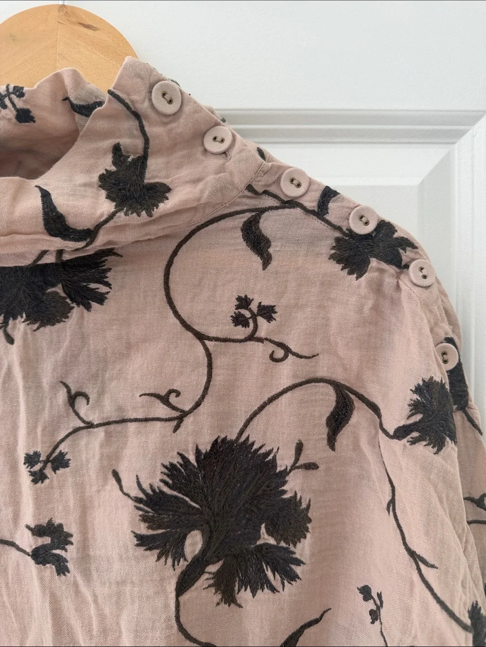 Blush Pink Floral Velvet Burnout Mock Neck Top
